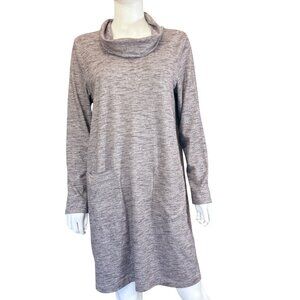 Pure Jill Dress Womens M Brown Cowl Neck Long Sleeve Front Pocket Knee Length